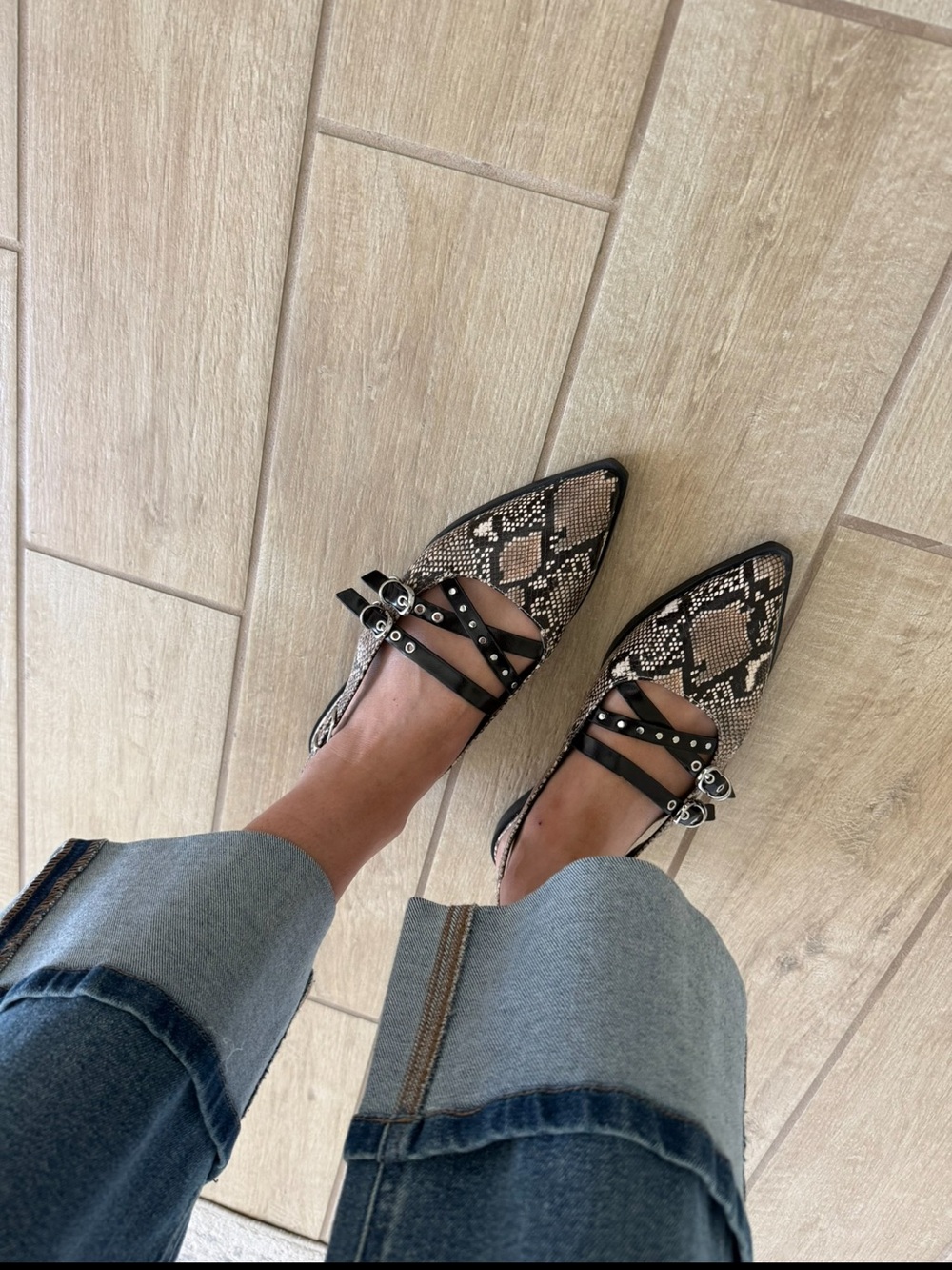 Faux snake skin mules